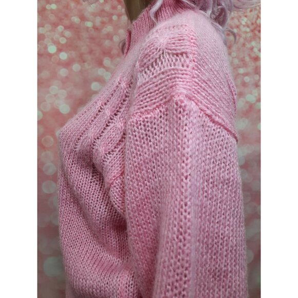 Vintage 80s Sweater Size S Bubblegum Pink Fairy Coquette Faux Pearl Buttons - Picture 8 of 12